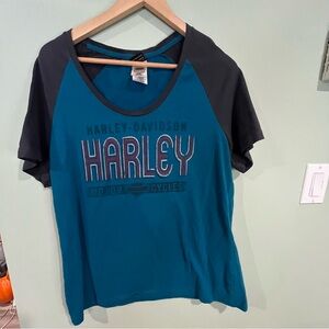 Harley-Davidson Teal and Black Short Sleeve Tee